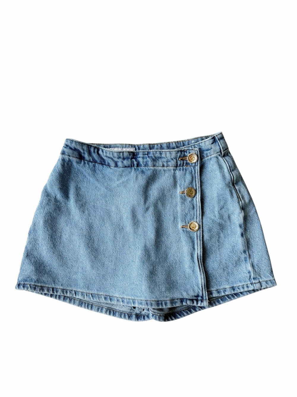 ✅ Zara Light Blue Denim Wrap Skort with Gold Buttons size S
